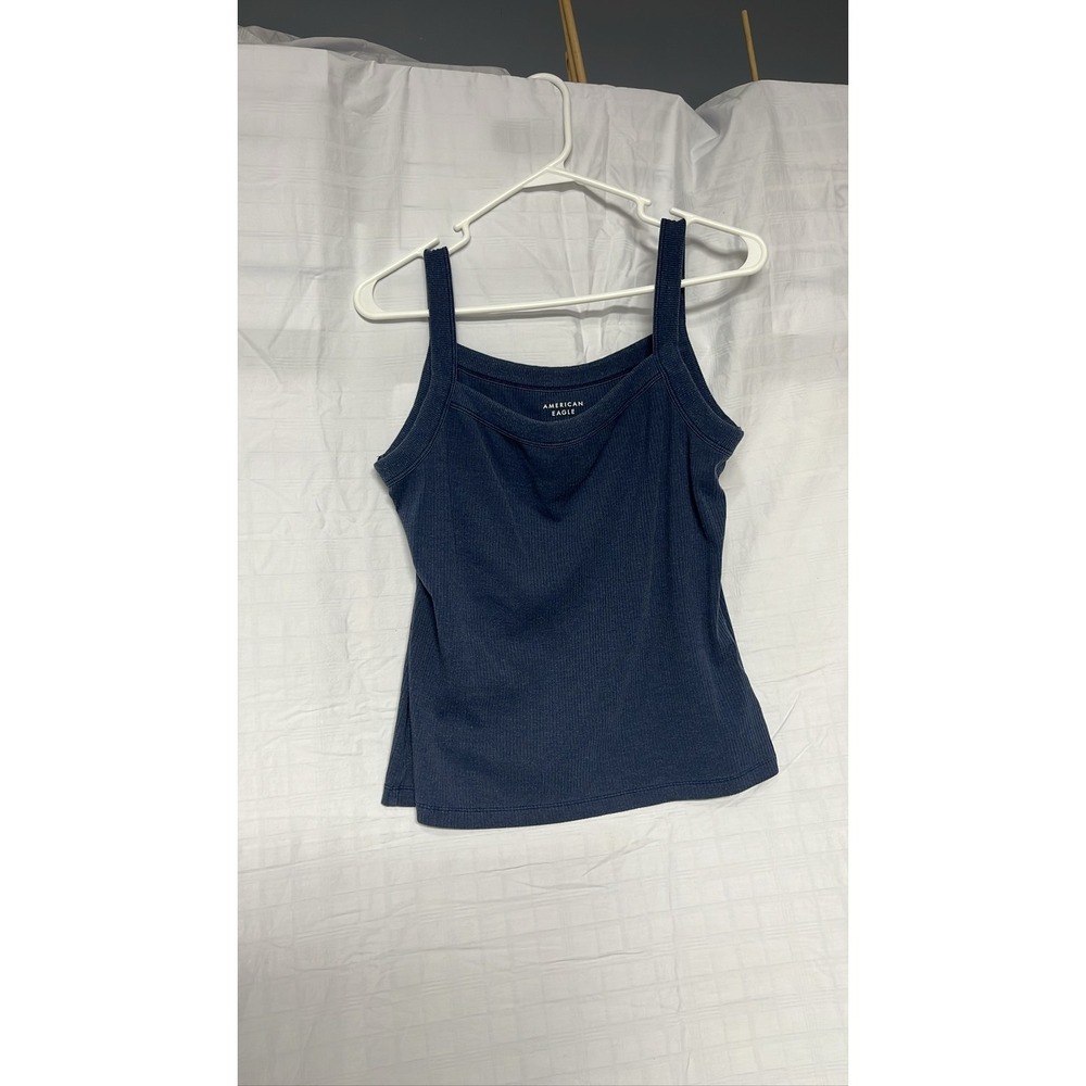 American Eagle Navy Blue Ribbed Square Neck Tank Top Sleeveless Size XL